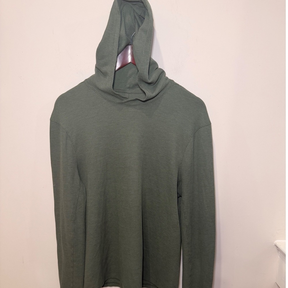 Lululemon Mens Waffle Knit Thermal Hoodie Olive Green Long Sleeve Pullover Med